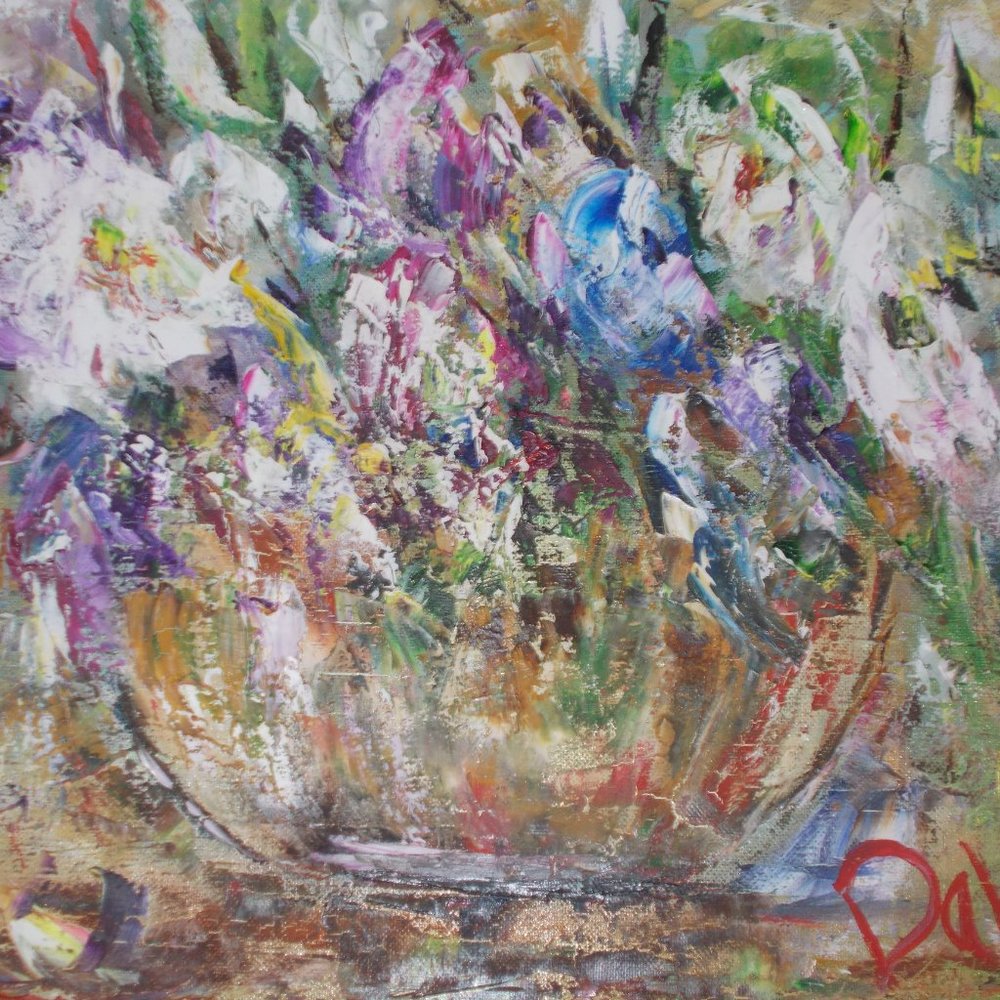 Original collectable "French Lace Floral" impressionistic oil painting by Davila - Picture 2 of 6